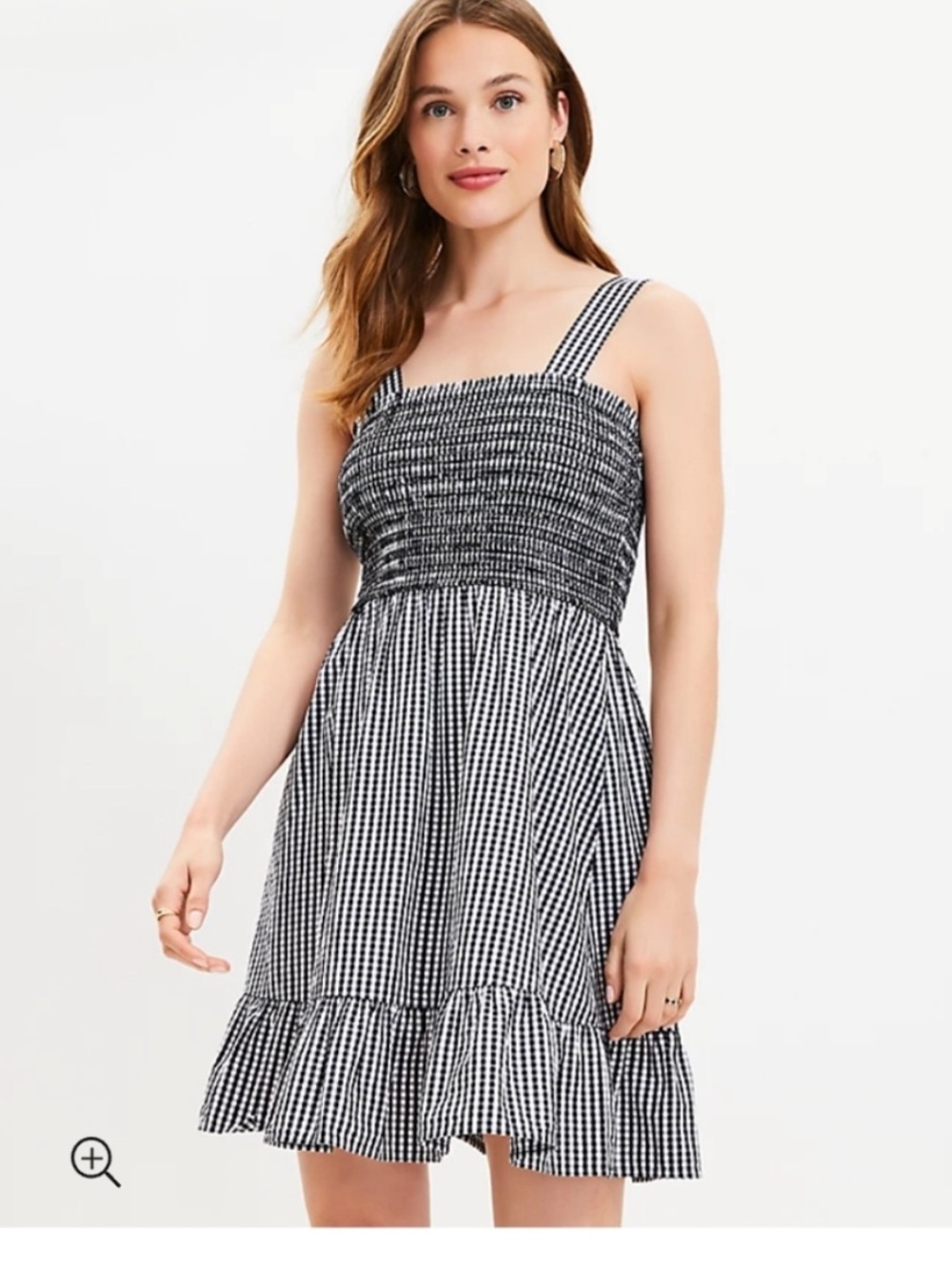 Loft Black & White Gingham Smocked Flounce Sundress